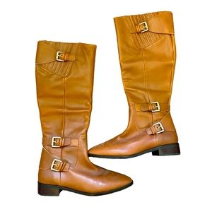 MICHEAL KORS BROWN LEATHER BUCKLE BOOTS‎